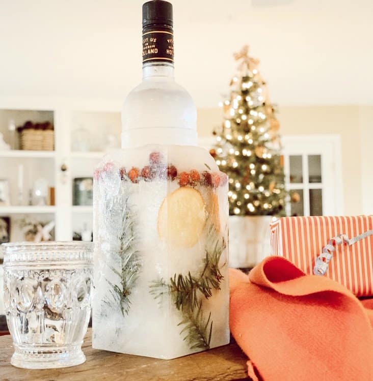 Gorgeous DIY Ice Bucket displayed on table at Christmas time.