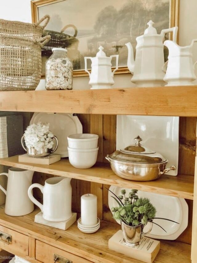 Vintage Hutch Farmhouse Decor Ideas | Dabbling & Decorating