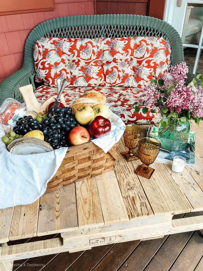 Vintage style picnic set up on the porch with DIY essentials.