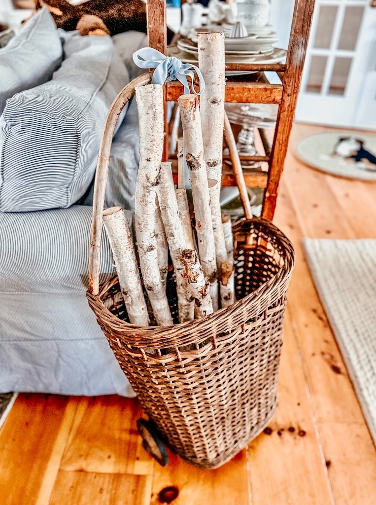 Birch logs in French Basket.