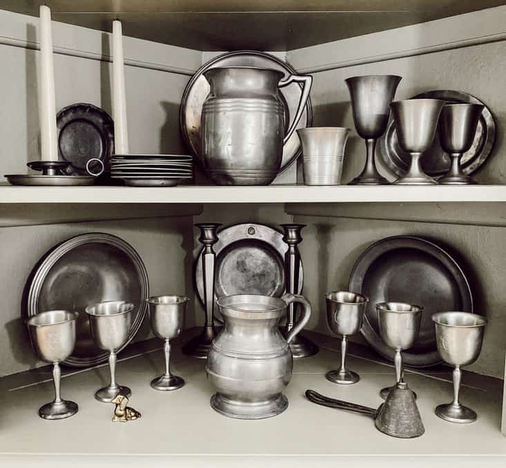 Pewter Collection in Hutch