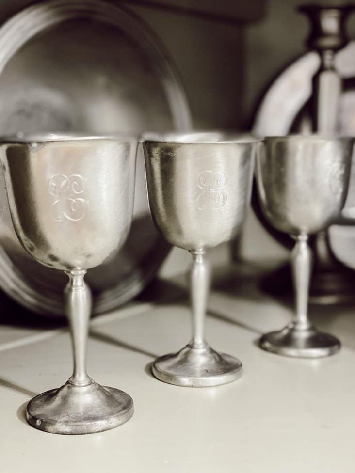 Pewter collection of goblets.