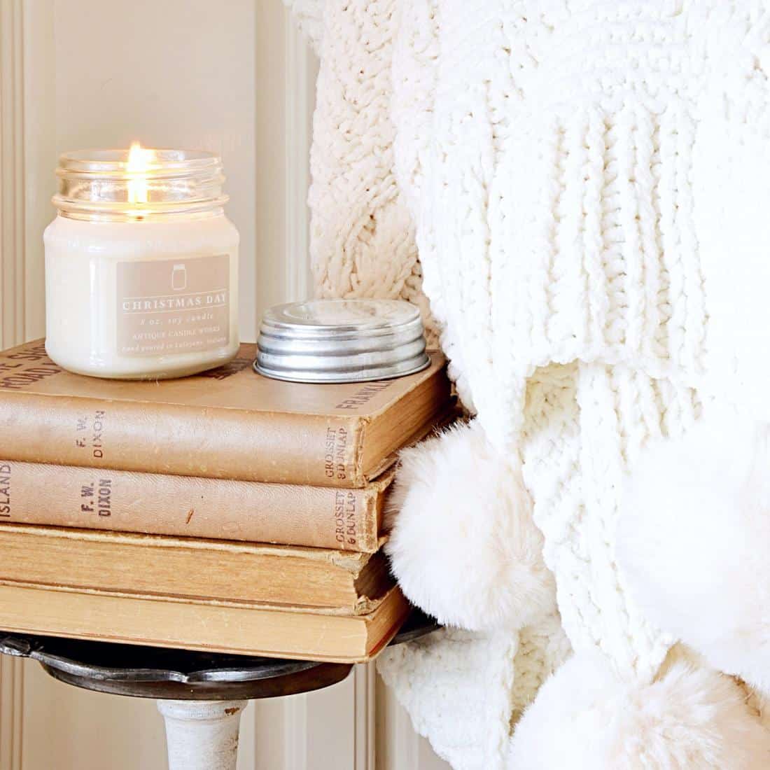 vintage books and candle