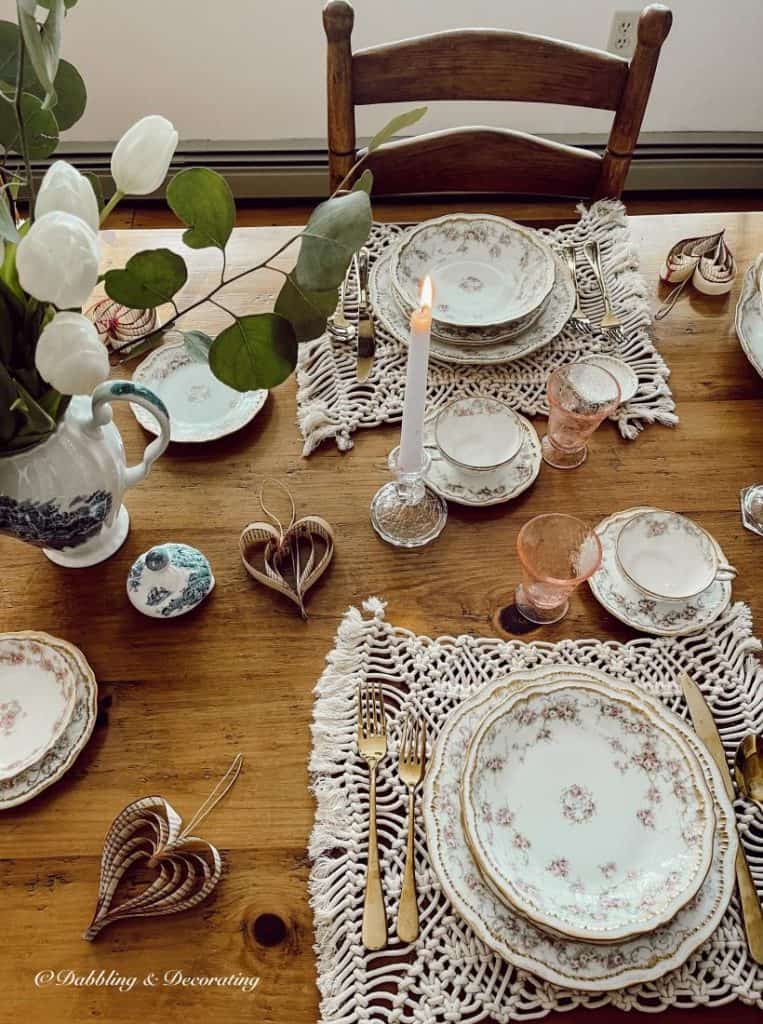 Vintage Valentine's Day table setting.