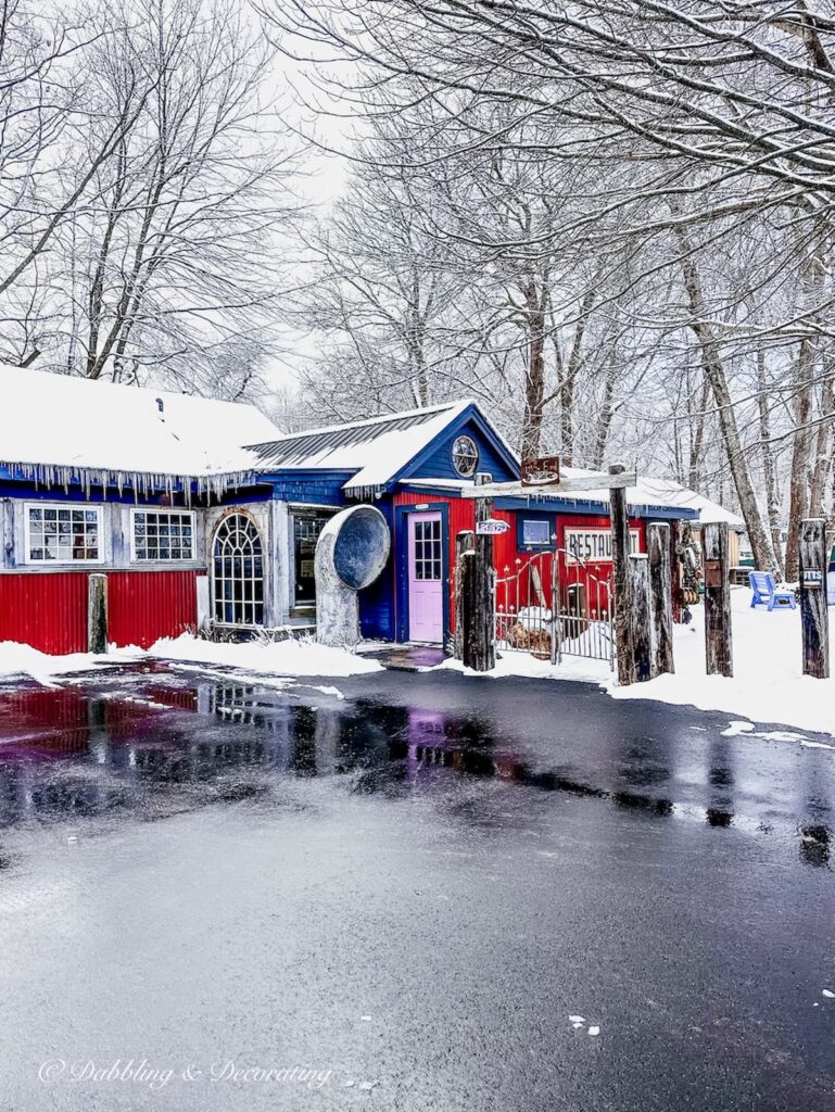 Bitter End Restaurant Wells, Maine in snow.