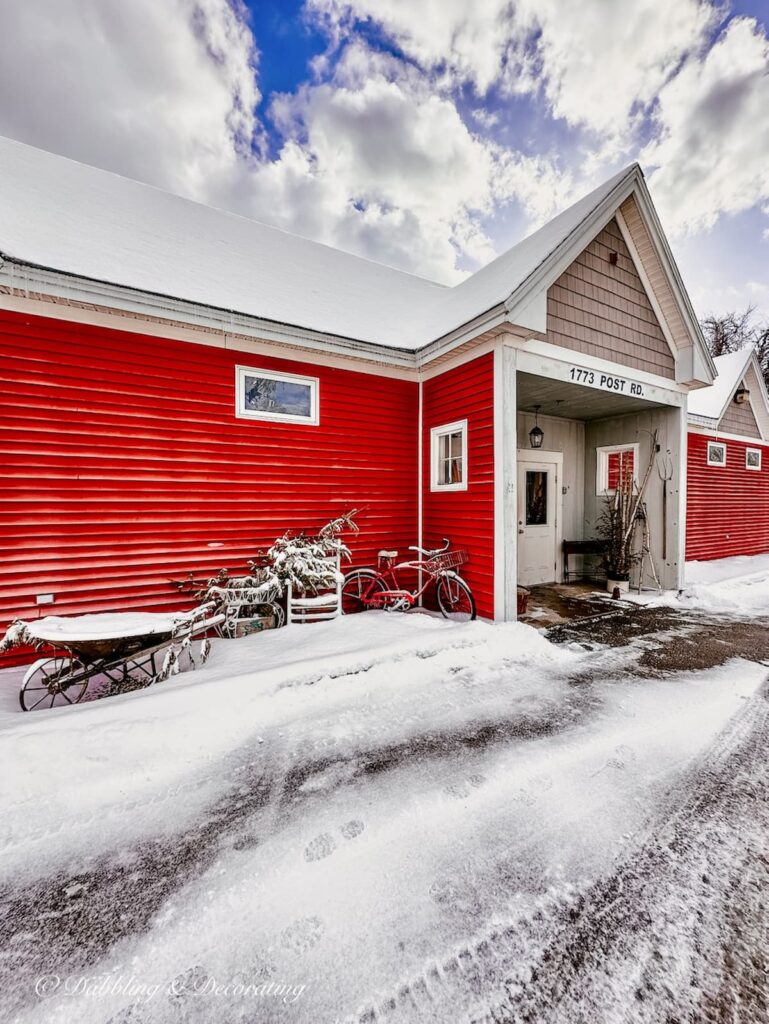 Halfmoon Vintage Market Wells, Maine in Snow.