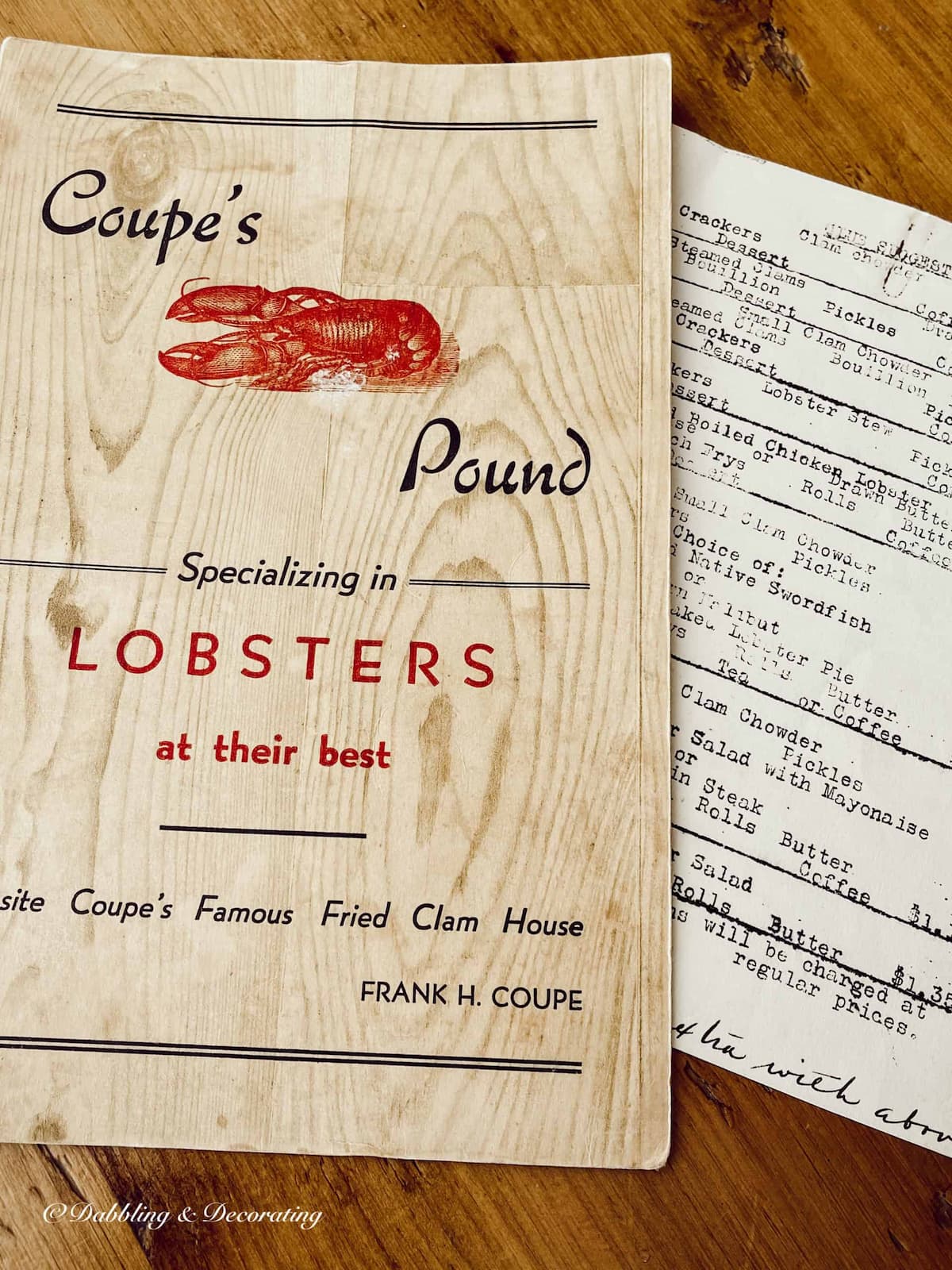 Old Coupe's Pound Menu in Coastal Maine.