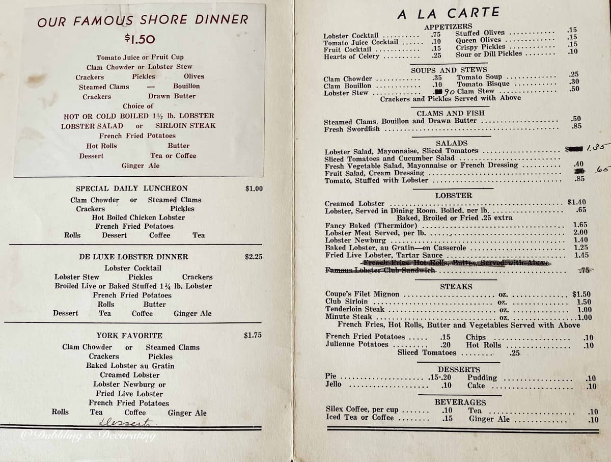 Old Coupe's Pound Menu in Coastal Maine.