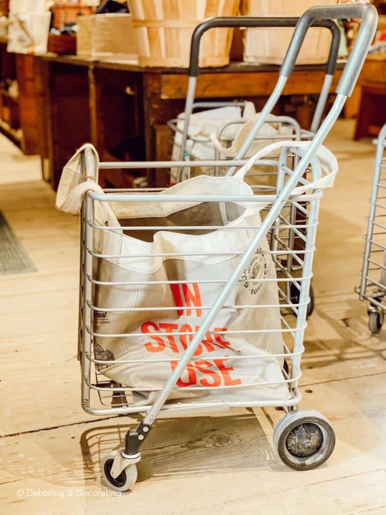 The Vermont Country Store shopping cart and bag.