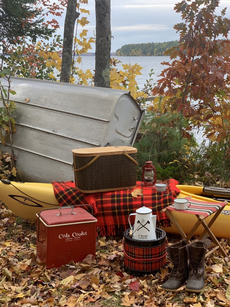 Lakeside vintage style picnic set up.