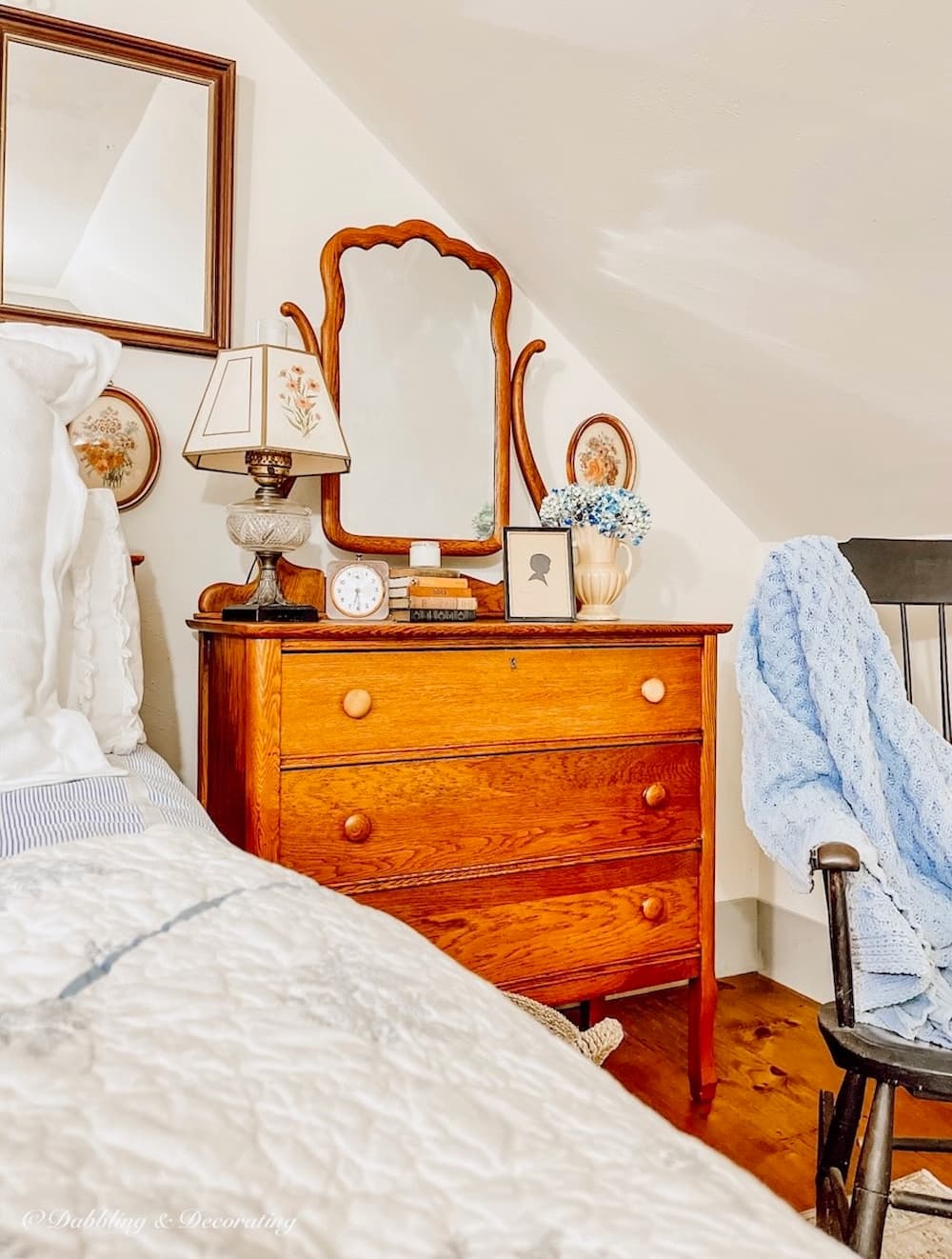 Repurposing A Dresser For A Vintage Look Dabbling Decorating   Repurposed Oak Dresser With Mirror Quaint In The Attic 1 