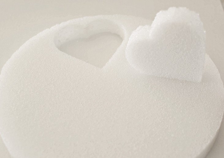 styrofoam heart for a DIY heart garland for Valentine's Day.