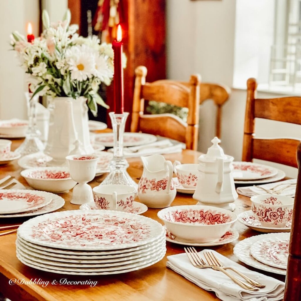 Romantic Pink and White Valentine's Day Table Setting