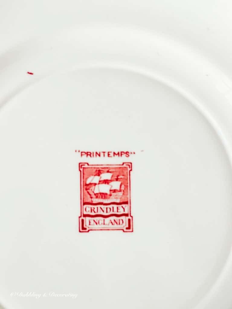 Printemps | Grindley England stamp on dinner plate.