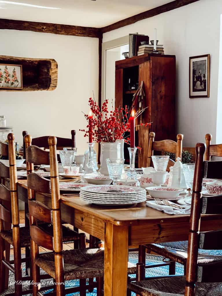 Romantic table setting in antique style dining room.