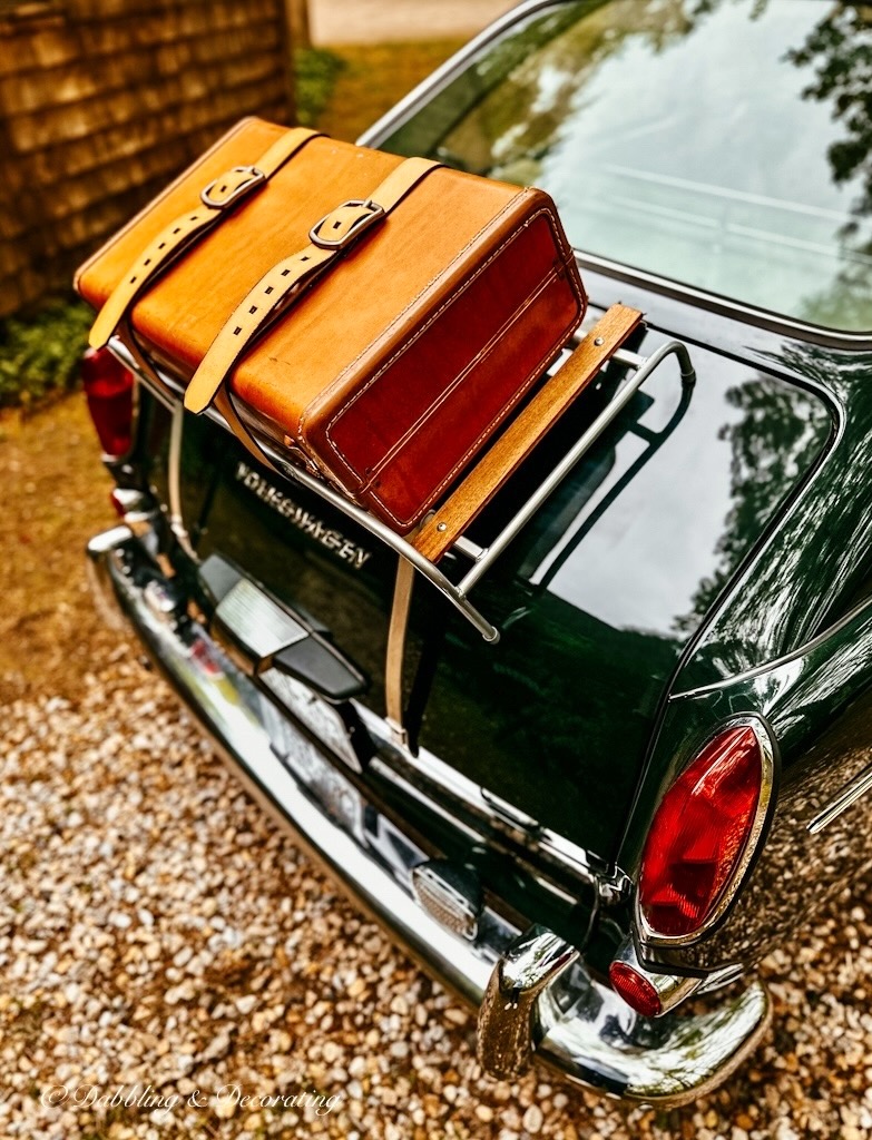 Classic VW Luggage Rack with Vintage Leather Suitcase on Trunk