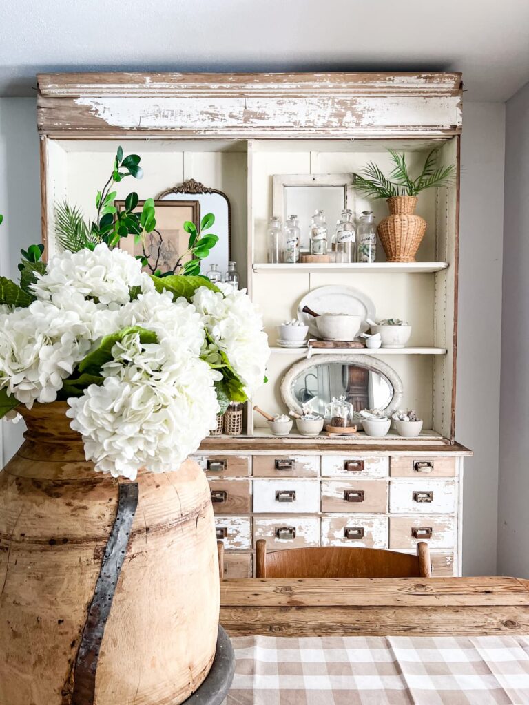 Farmhouse Cabinet and Table Centerpiece.