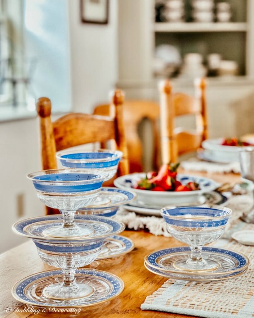 Vintage sherbert bowls on dining room table