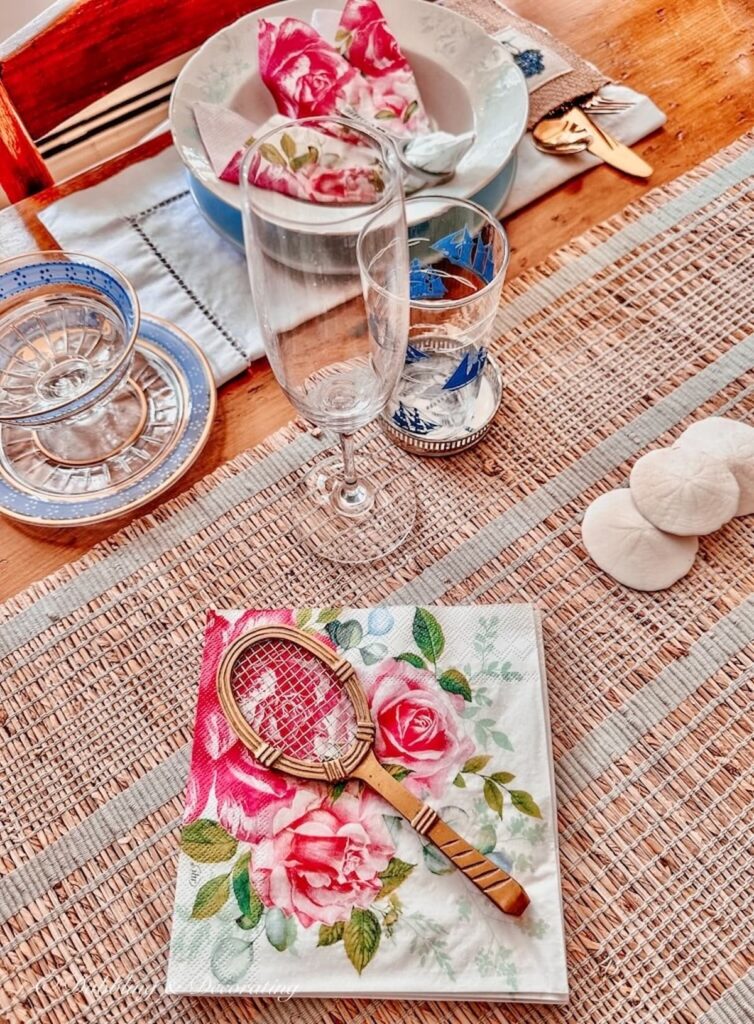 Pink table setting with vintage glassware