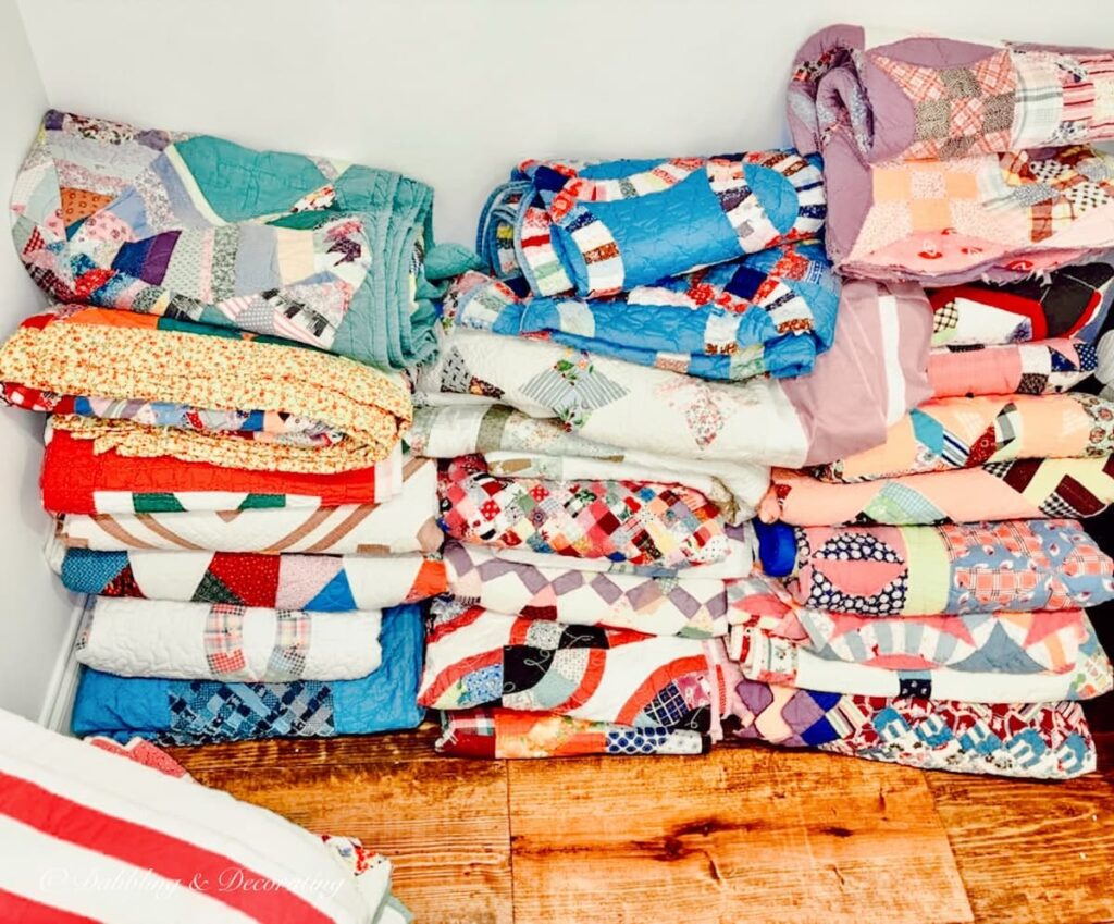 Colorful vintage quilts for quilt jackets.