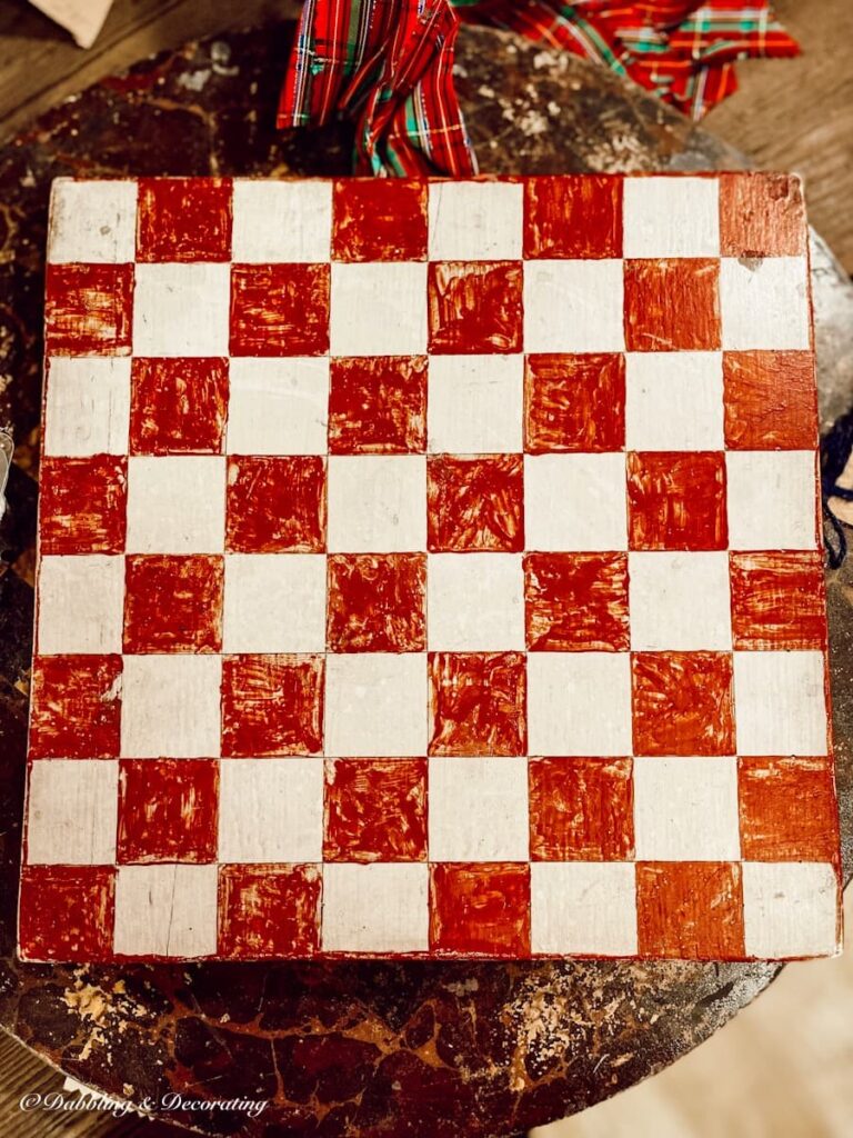 Red and white vintage wooden checkerboard