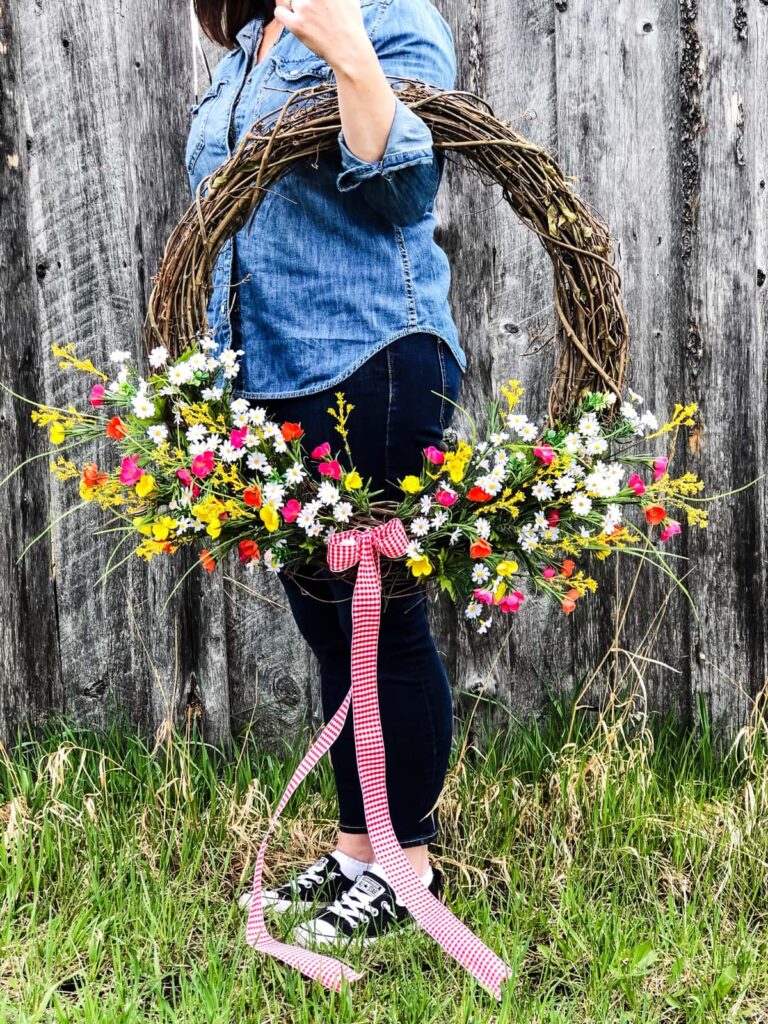 Extra large wildflower grapevine base round arrangement.