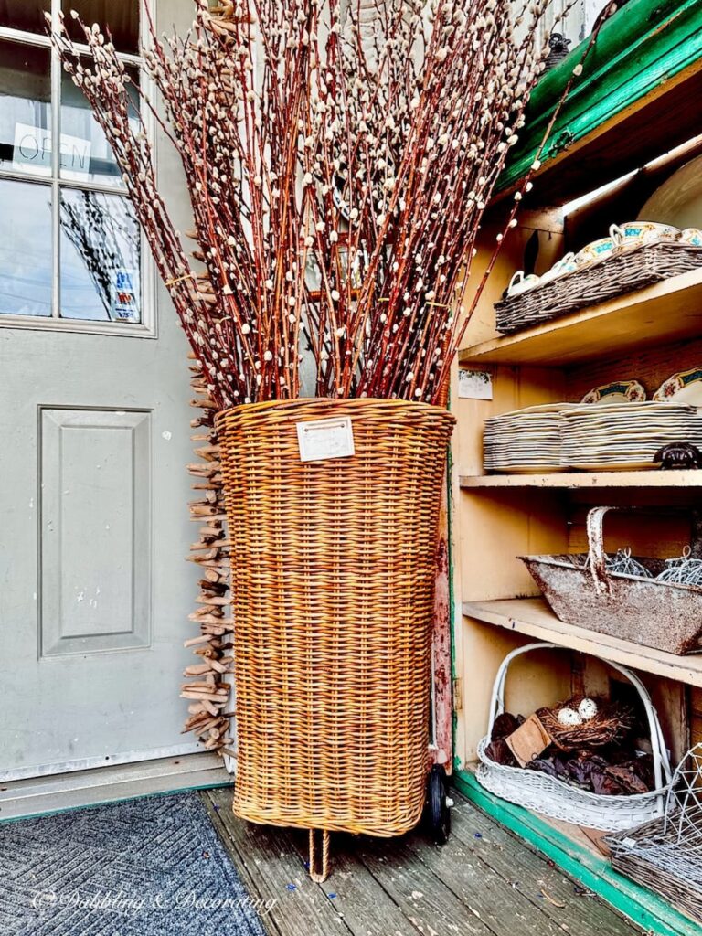 French antique basket with pussy willows.