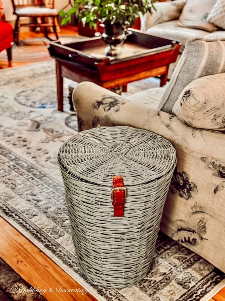 Blue Basket with Belt in Vintage Style Living Room