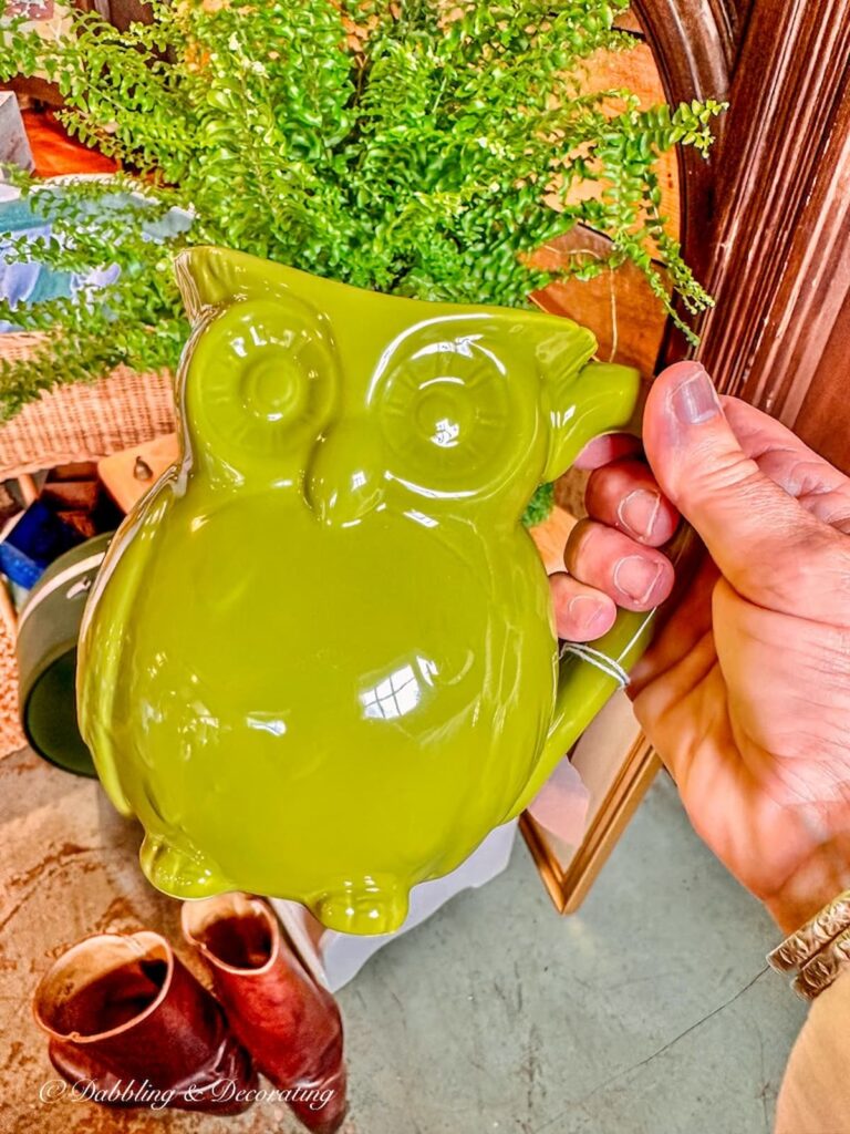 Vintage green owl pitcher