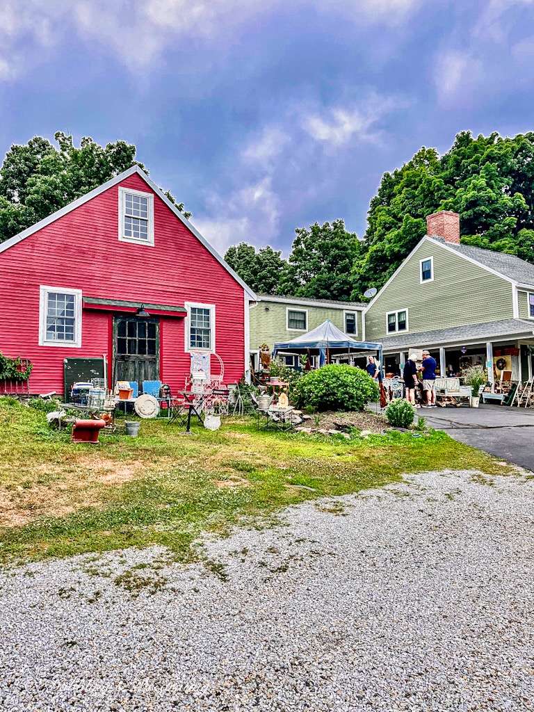 Sage Farm Antiques in North Hampton, NH.  Red Barn attached to Green Home.