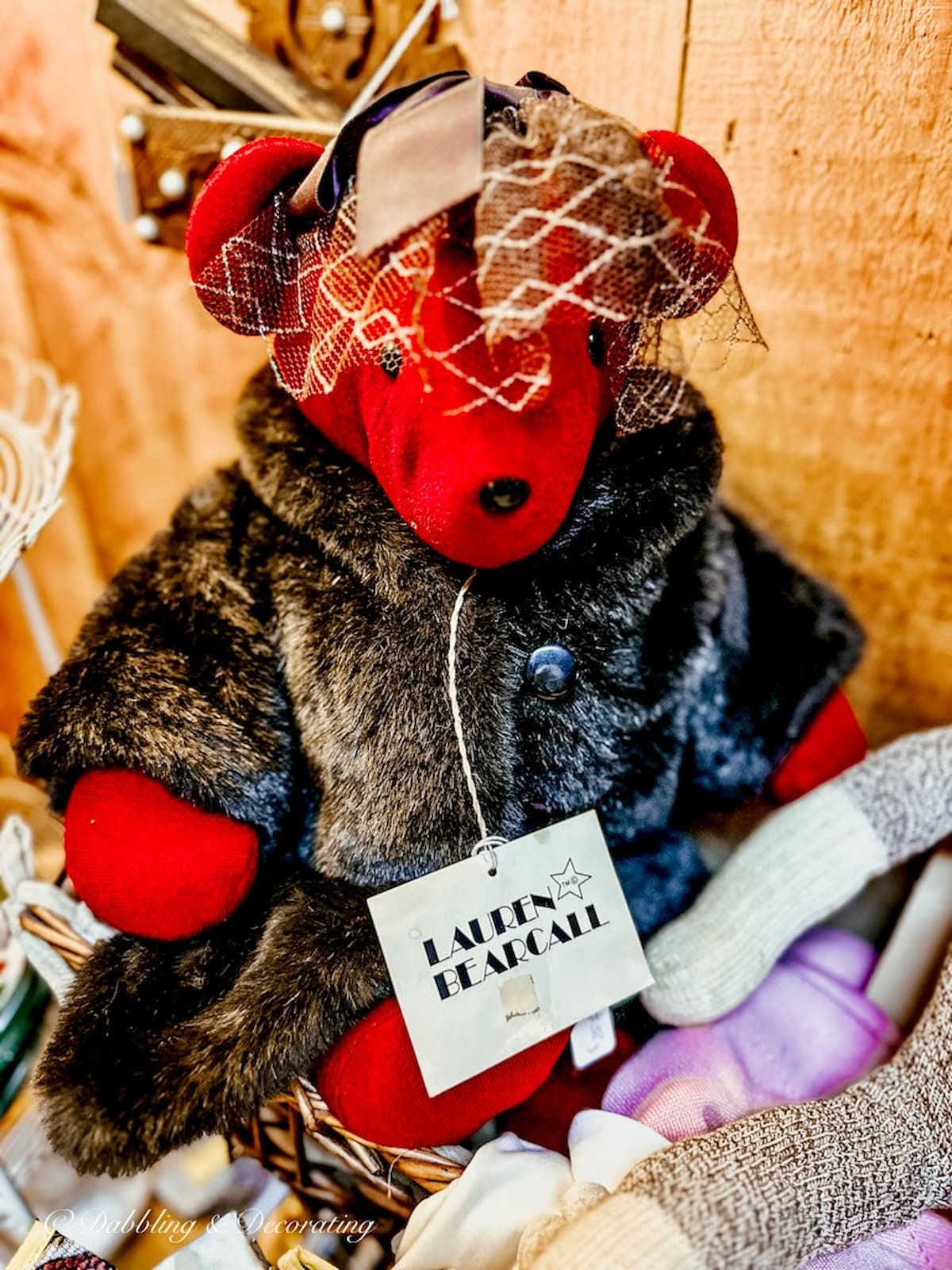 North American Bear, Lauren Bearcall with Fur coat and hat in Wiscasset Antique Mall.