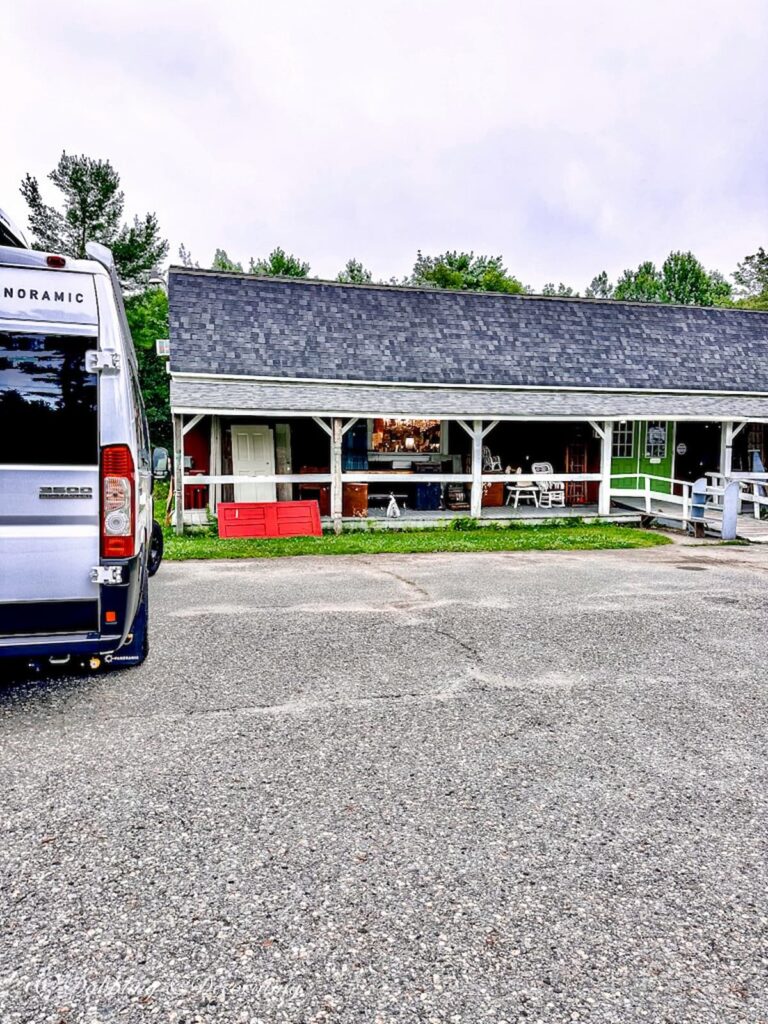 White Panoramic RV at Wiscasset antique mall in Wiscasset, Maine.