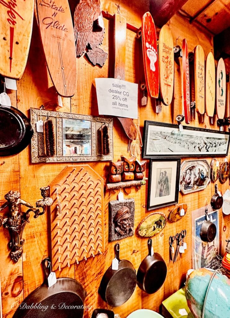 Vintage skateboard collection at Wiscasset Antique Mall, Maine.