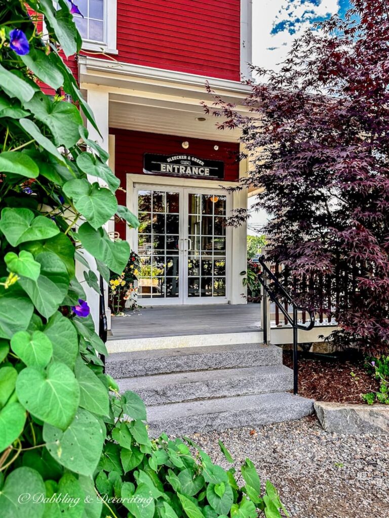 Front door into Bleeker and Greer Market in Rockport, Maine, Maine Coastal Towns.