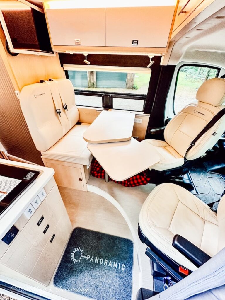 Inside compartment of a Class B Panoramic RV.