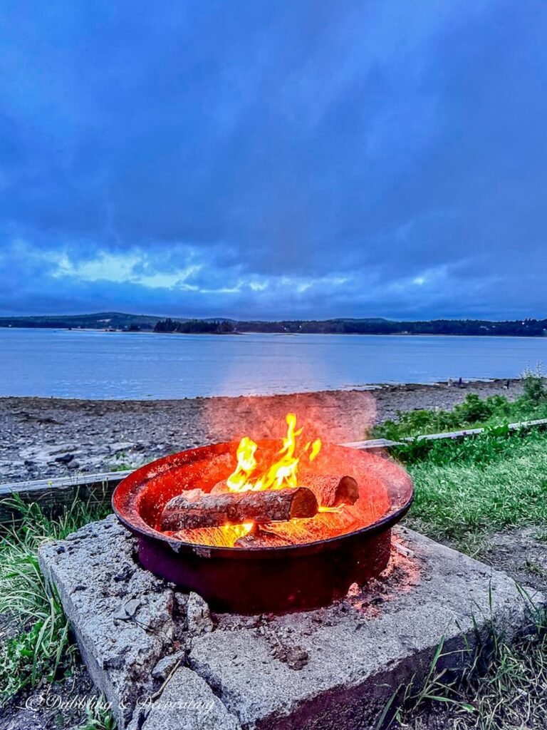 Campground fire overlooking the Bay of Fundy in Saint Andrews Nova Scotia.