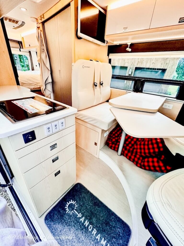 Inside compartment of a Class B Panoramic RV.