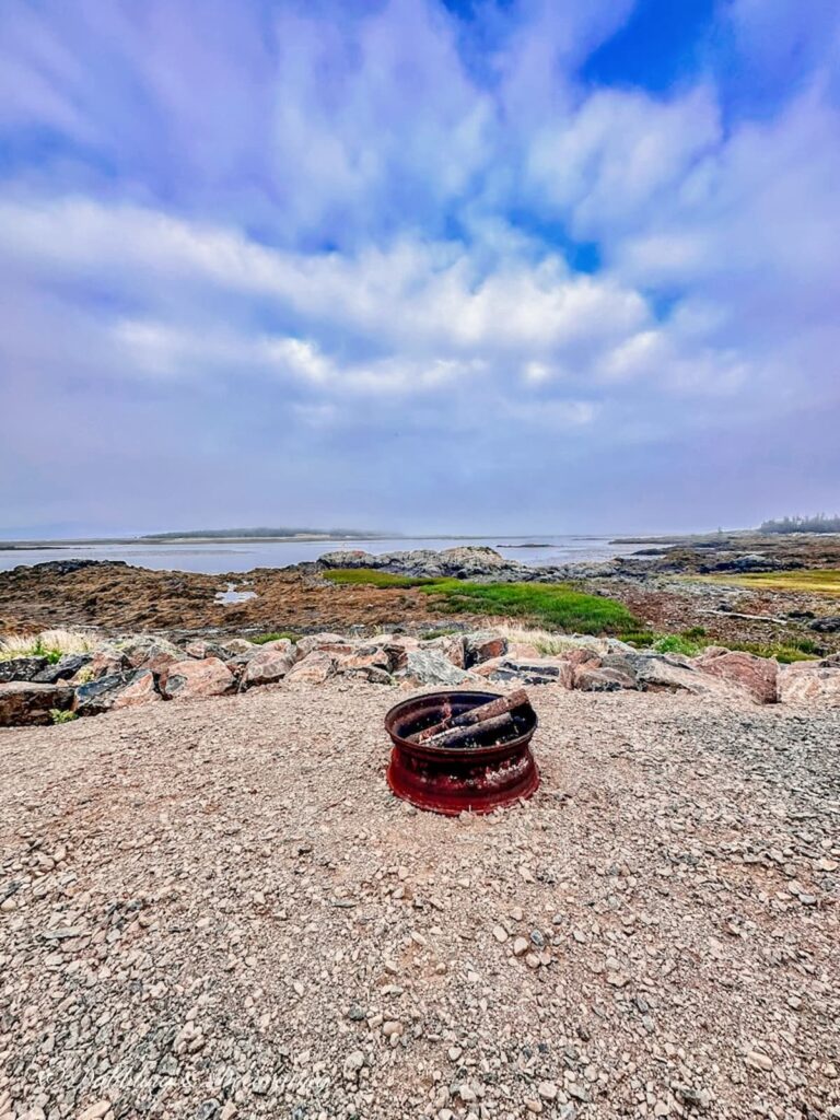 Outdoor Fire Pit at Shore Oasis Boondocking on the Bay of Fundy in Grand Manan, New Brunswick.