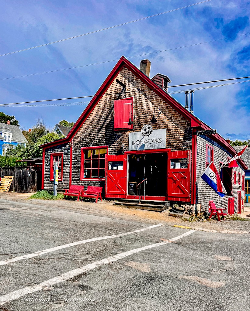 Beautiful red and cedar shake distillery in Lunenburg Nova Scotia.