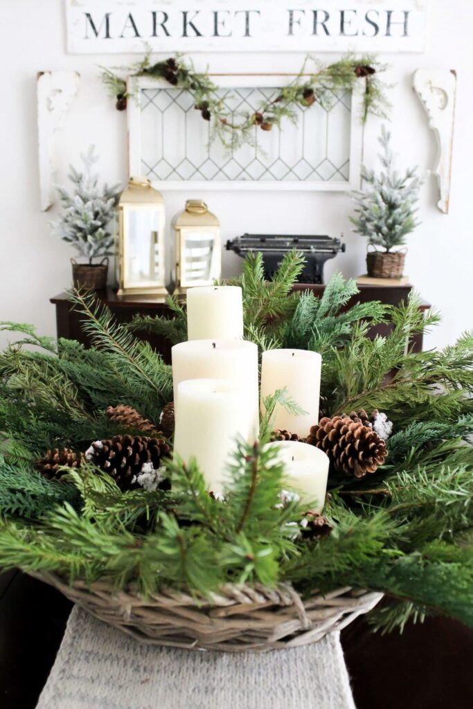 DIY-Centerpiece-With-Greenery-and-Pinecones