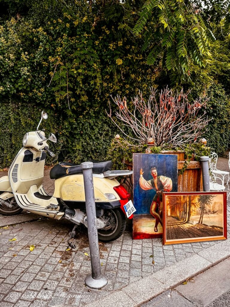 French Motor bike at roadside street fair.