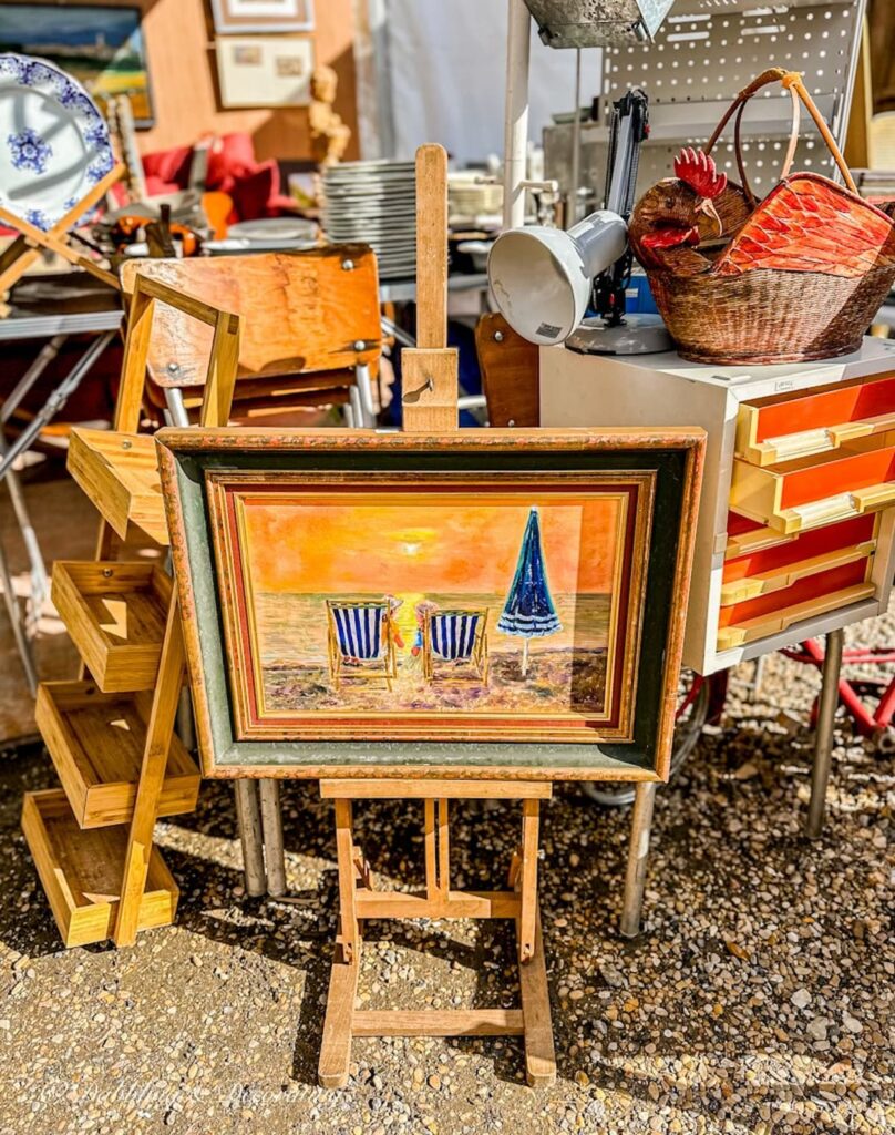 Beach scene painting at Paris flea market.