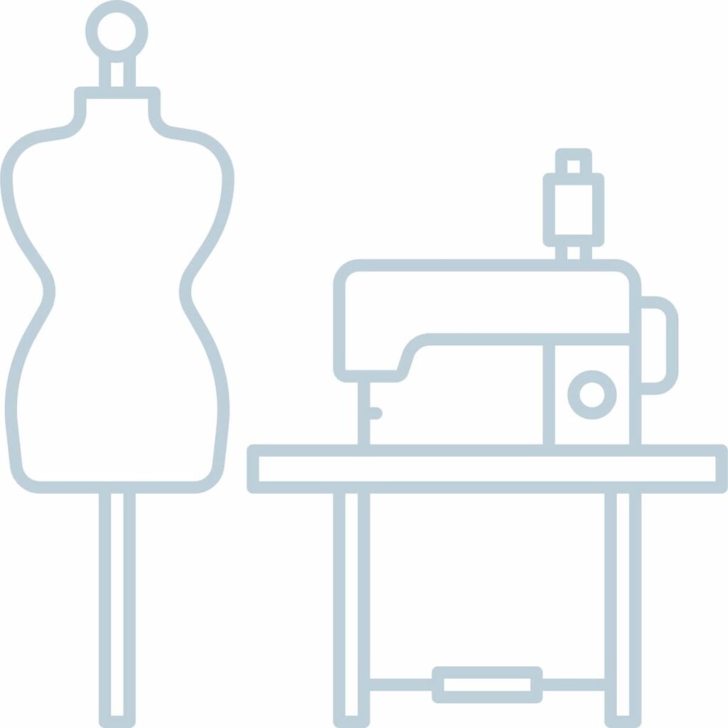 Dress Form Mannequin and Sewing Machine on Table Graphic