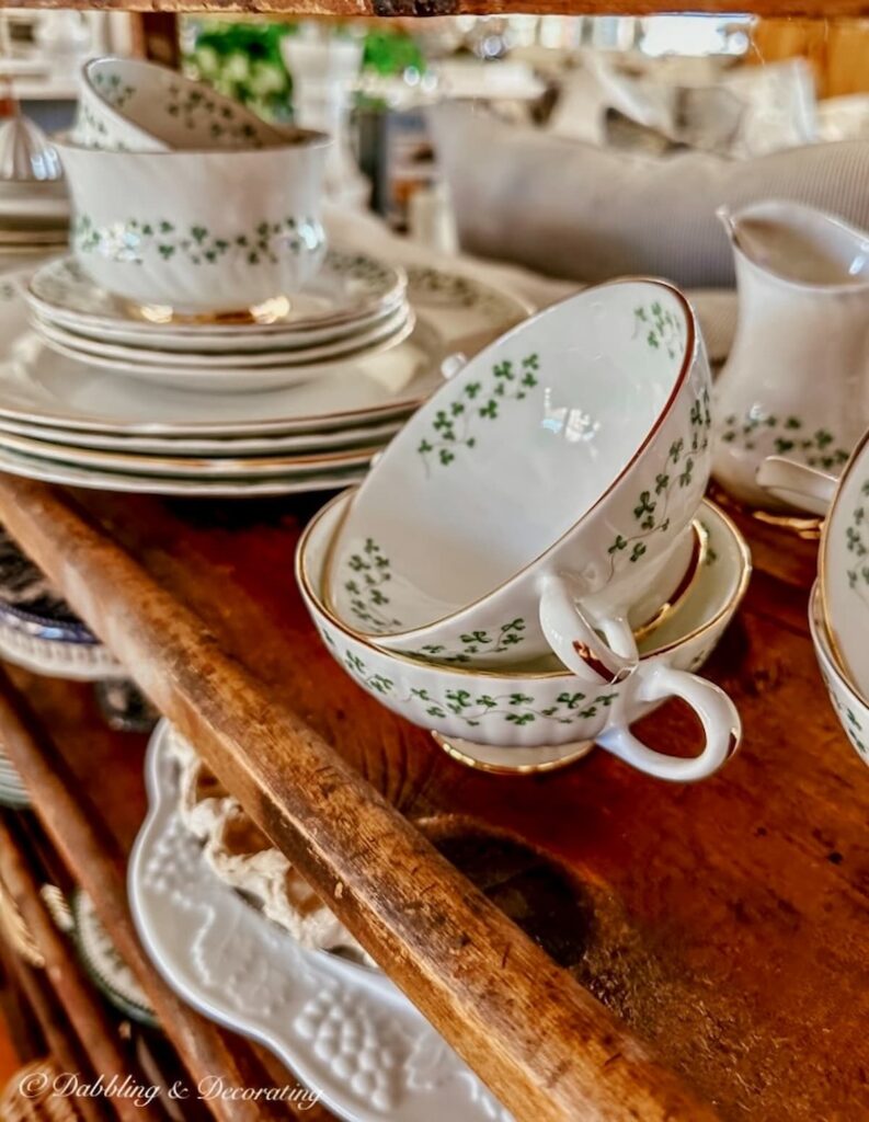 Irish Royal Tara soup bowls on cobbler rack.