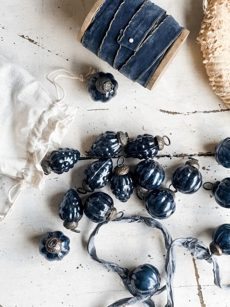 Embossed Navy Mercury Glass Ornament Collection