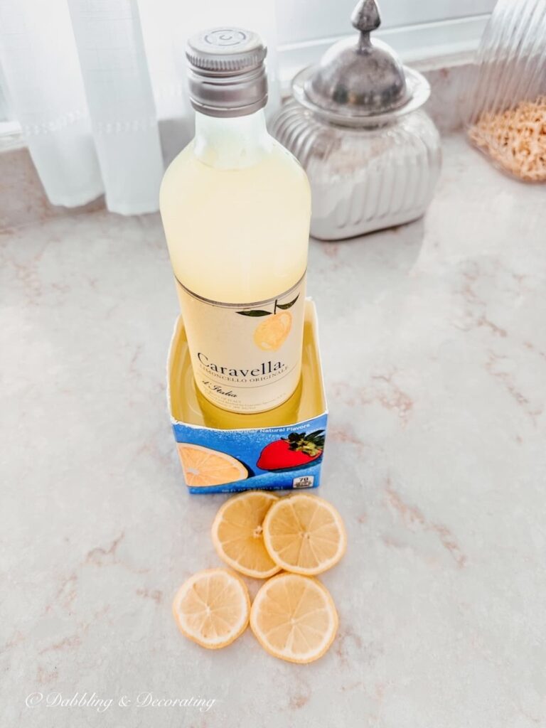 Limoncello DIY Ice Bucket supplies on kitchen counter.