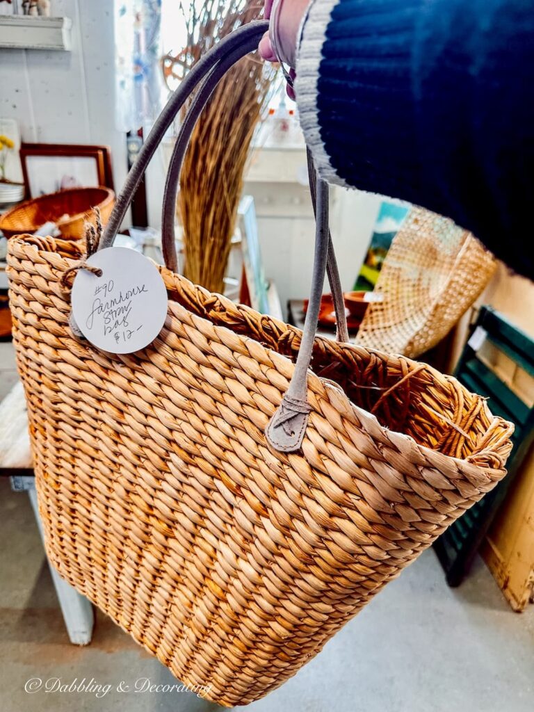 Basket in hand at thrift store.